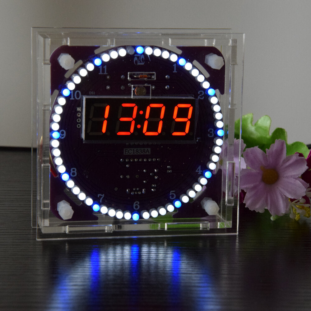 fourth generation dhz ec1838b ds1302 light control rotation led electronic clock kit music alarm clock with housing