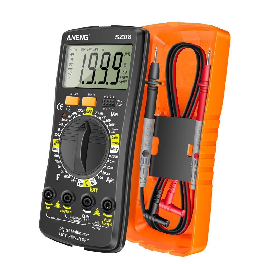 aneng sz08 ultradunne split lcd digitale multimeter tester met opbergbare test pen ac/dc 220v professionele multimetro auto voltmeter weerstand tester tool