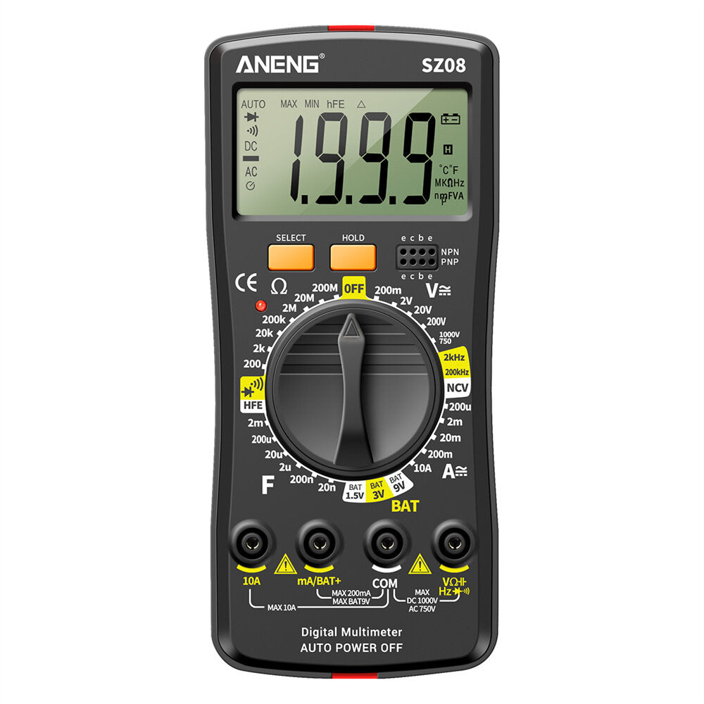 aneng sz08 ultradunne split lcd digitale multimeter tester met opbergbare test pen ac/dc 220v professionele multimetro auto voltmeter weerstand tester tool