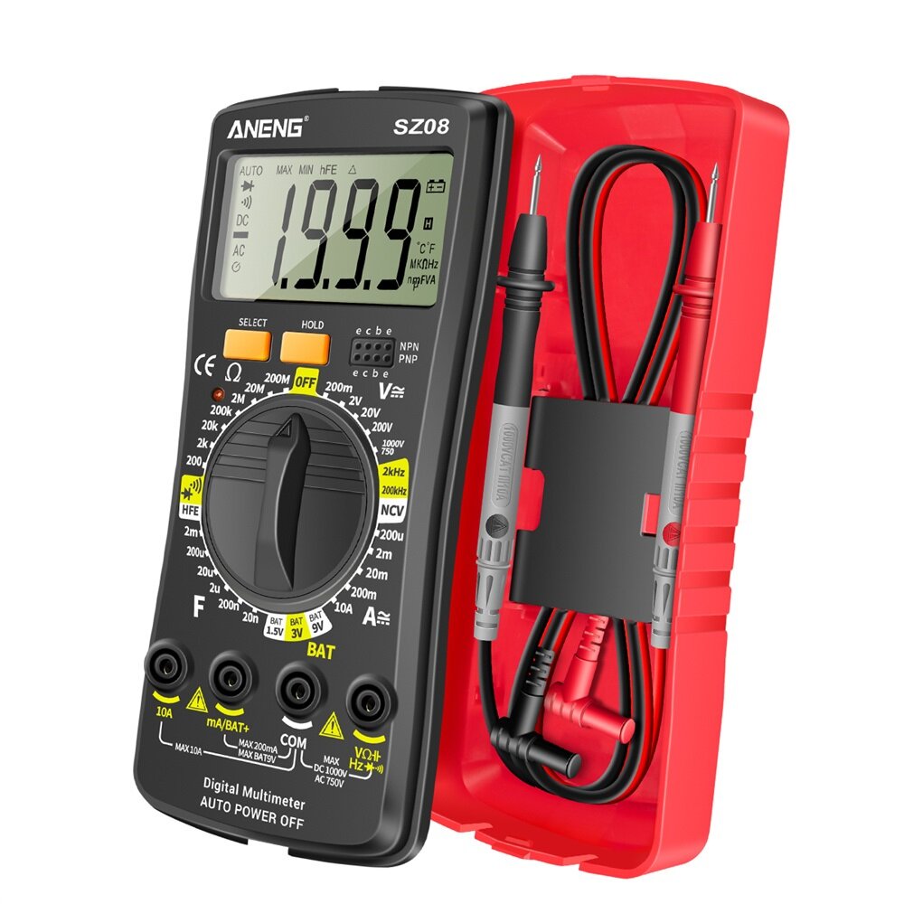aneng sz08 ultradunne split lcd digitale multimeter tester met opbergbare test pen ac/dc 220v professionele multimetro auto voltmeter weerstand tester tool
