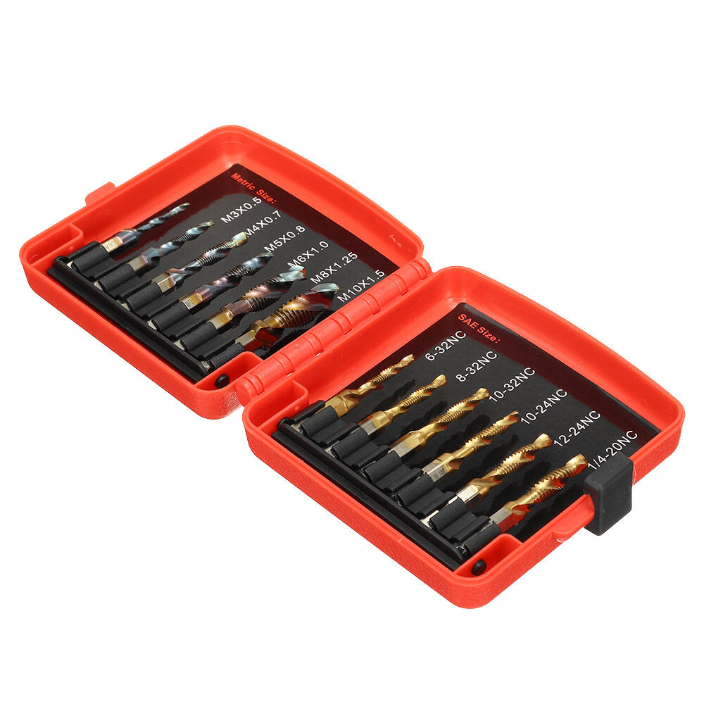 13 stuks m3-m10 metrische schroefdraad tap boren set hex shank boor schroef compound tap handgereedschap met gezamenlijke staaf