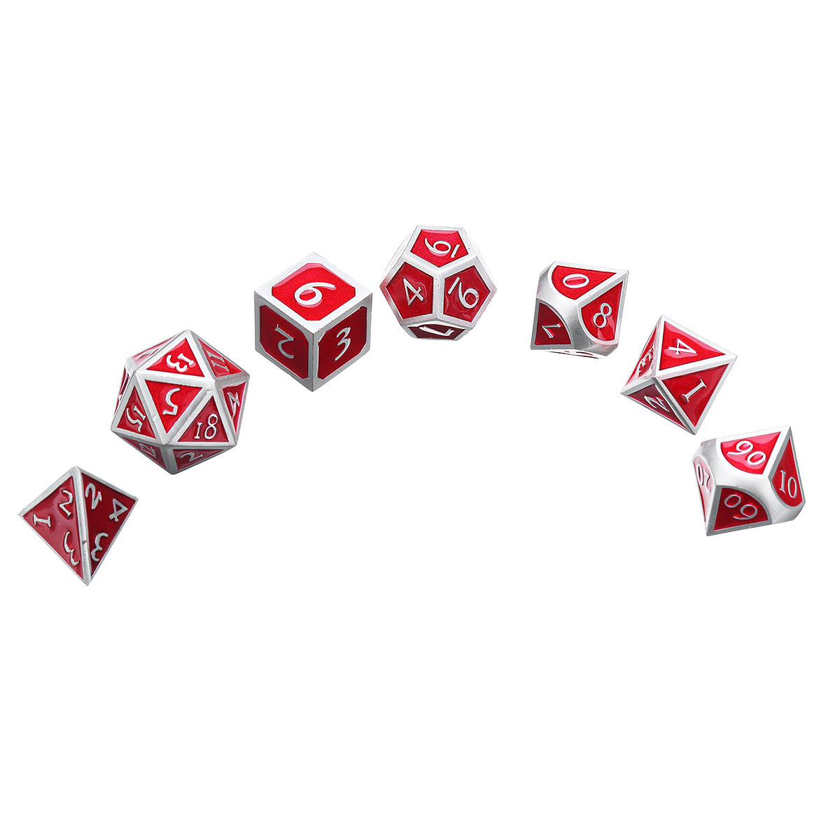 rode antieke kleur solide metalen polyhedral dobbelstenen rollenspel rpg gadget 7 dobbelstenen set met tas