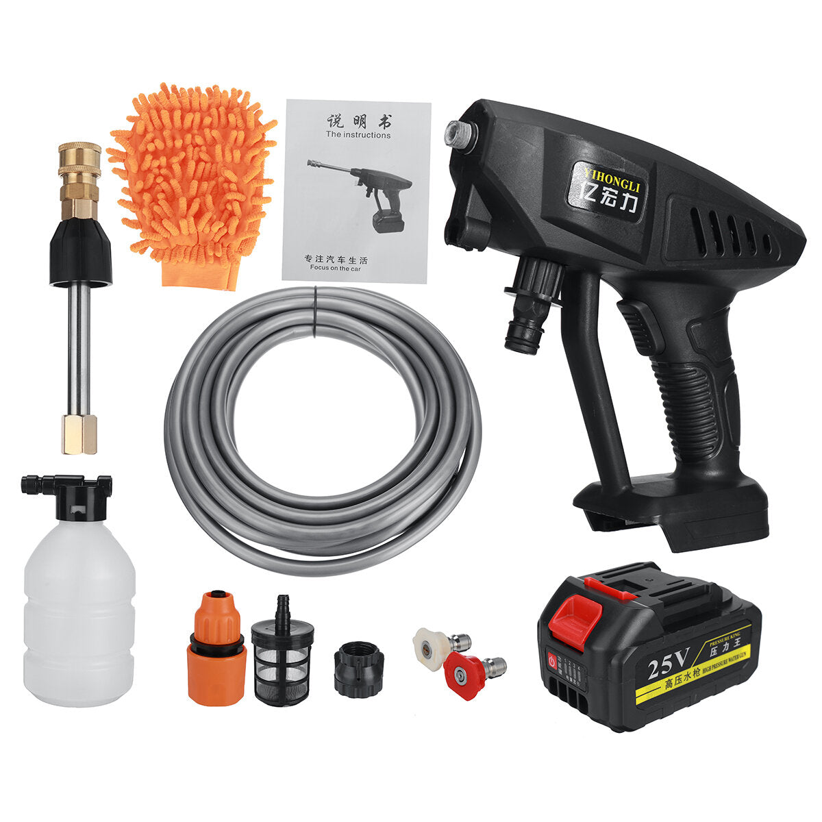 draadloze hogedrukreiniger auto washine pistolen spray washer water cleaner w/12v/25v battery