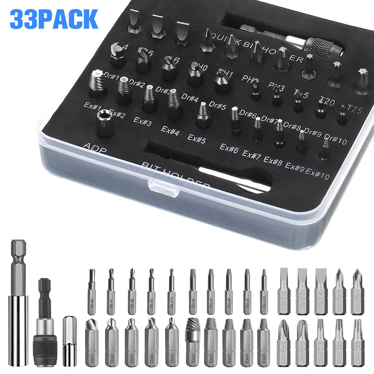 33 stuks beschadigde schroevendraaier set met schroevendraaier bits extension bit houder voor gebroken schroef hss gebroken bout extractor schroef remover kits