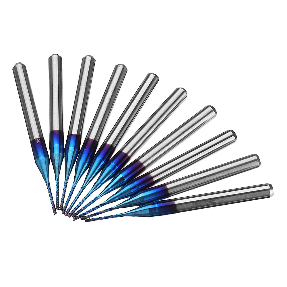 10 stuks 0.5-1.0mm blue naco coated pcb bits carbide engraving frees for cnc tool rotary burrs
