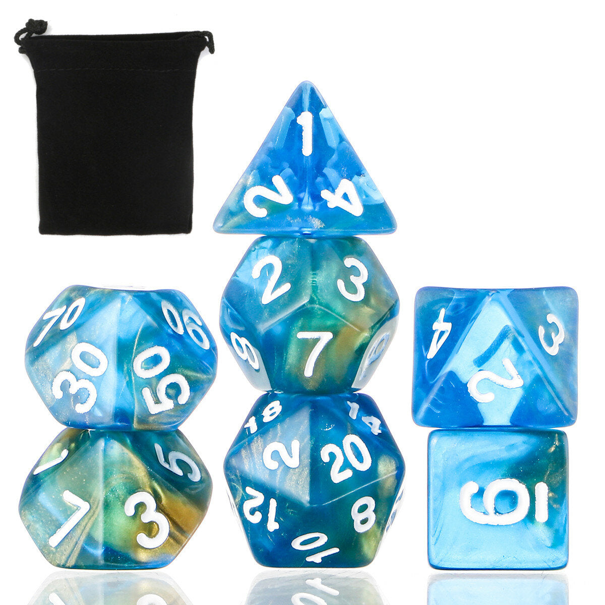 polyhedral dobbelstenen voor dungeons dragons games d20 d12 d10 d8 d6 d4 + pouch