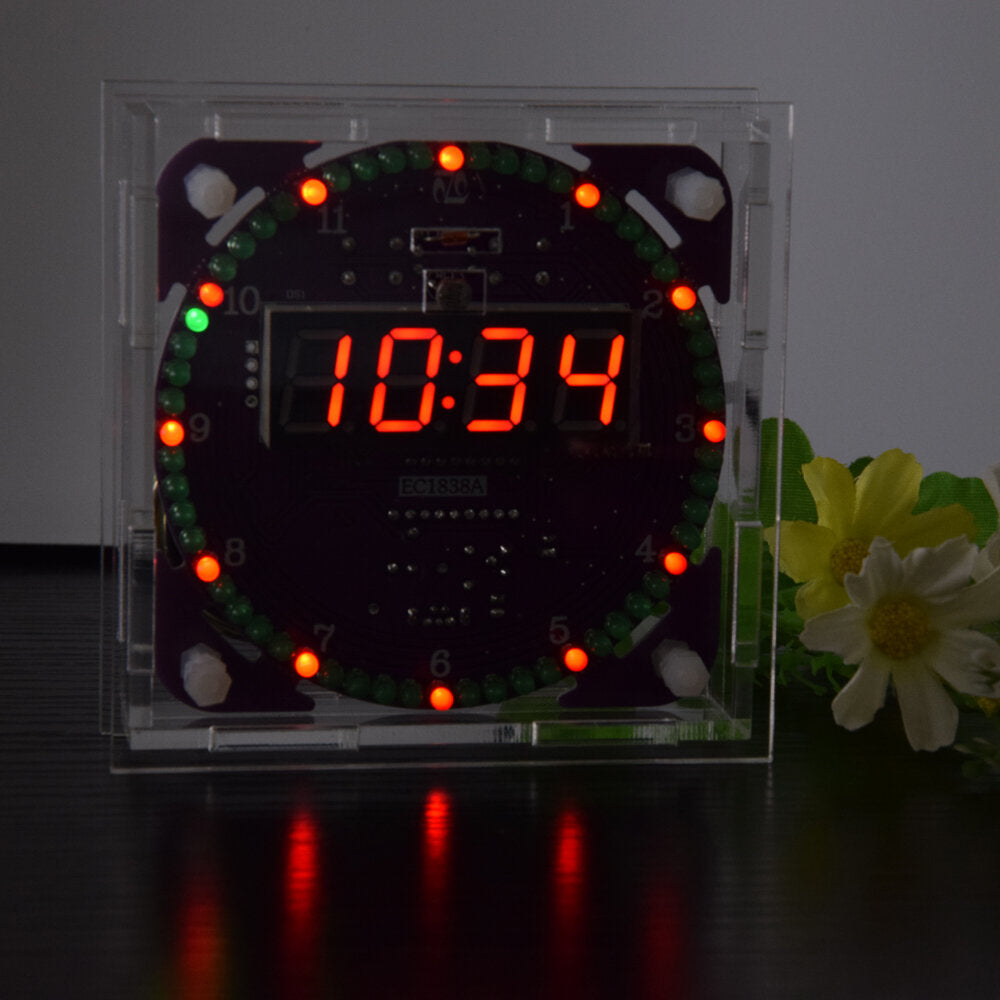 fourth generation dhz ec1838b ds1302 light control rotation led electronic clock kit music alarm clock with housing