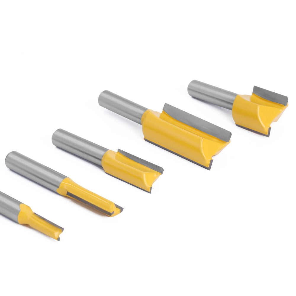 lavie 5 stuks set 8mm schacht rechte bit tungsten carbide dubbele fluit frezen frees voor hout houtwerk tool c08002t5a