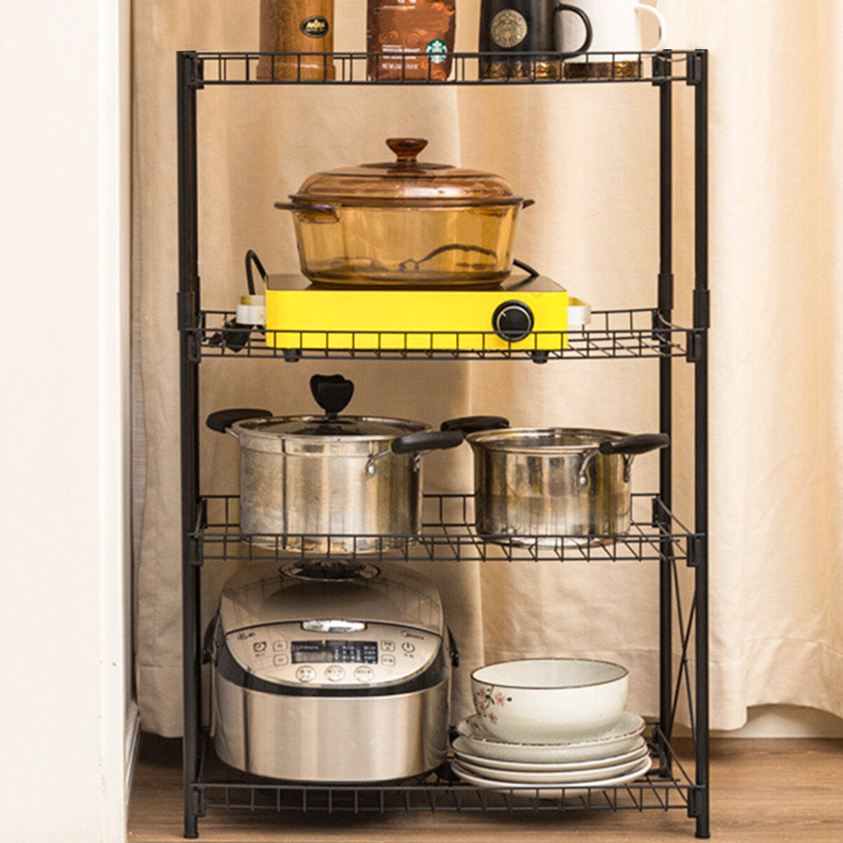 3/4 keuken opbergrek vloer meerlagige opbergrek huishoudelijk stalen frame mand opbergrek plank