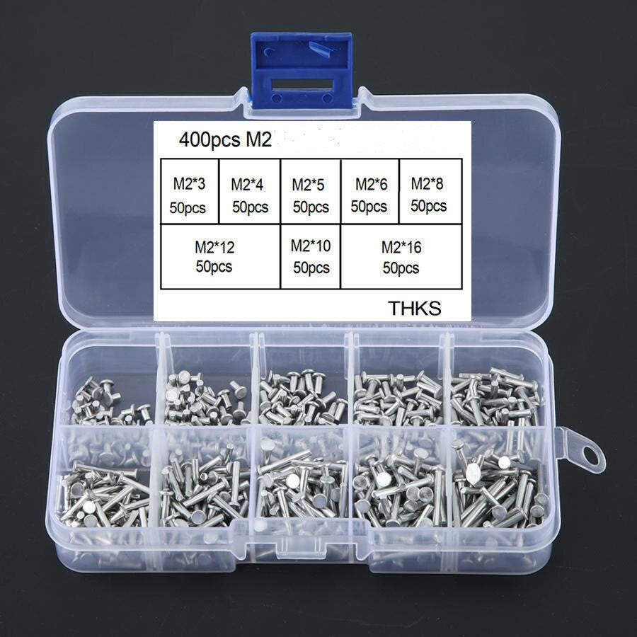 400 stuks m2 m2.5 platkop massief aluminium klinknagels assortiment kit