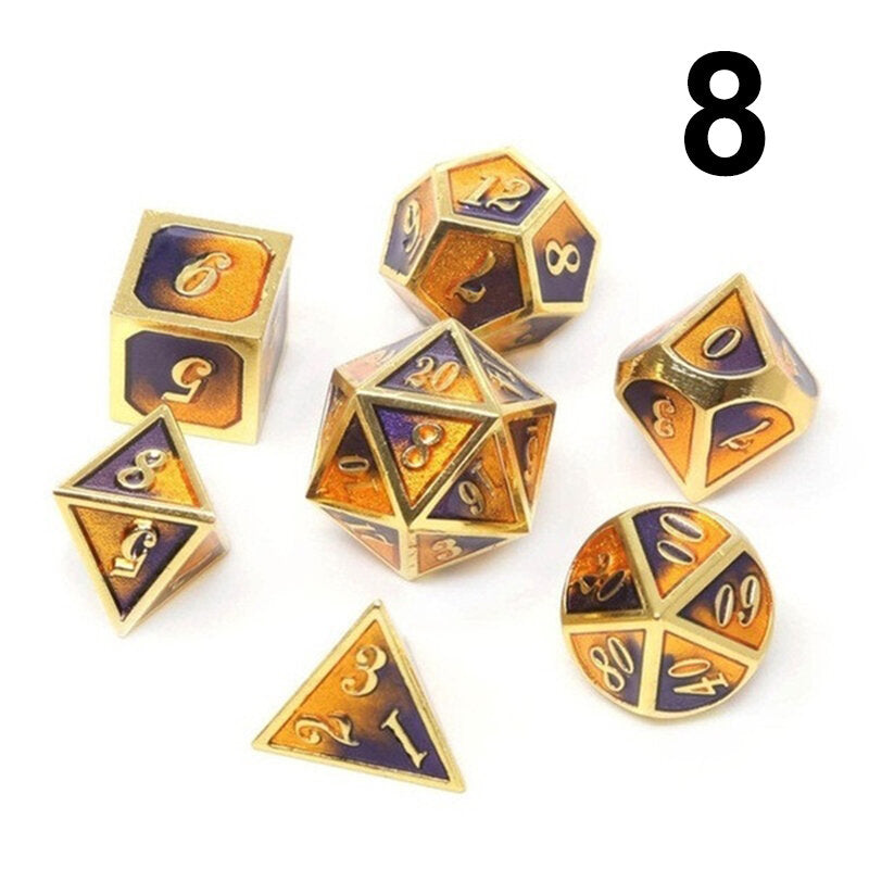 7 stuks gemengde kleur polyhedral dobbelstenen metalen rpg dobbelstenen set met fluwelen zak kerkers en draak zwarte tafel games zinklegering math onderwijs