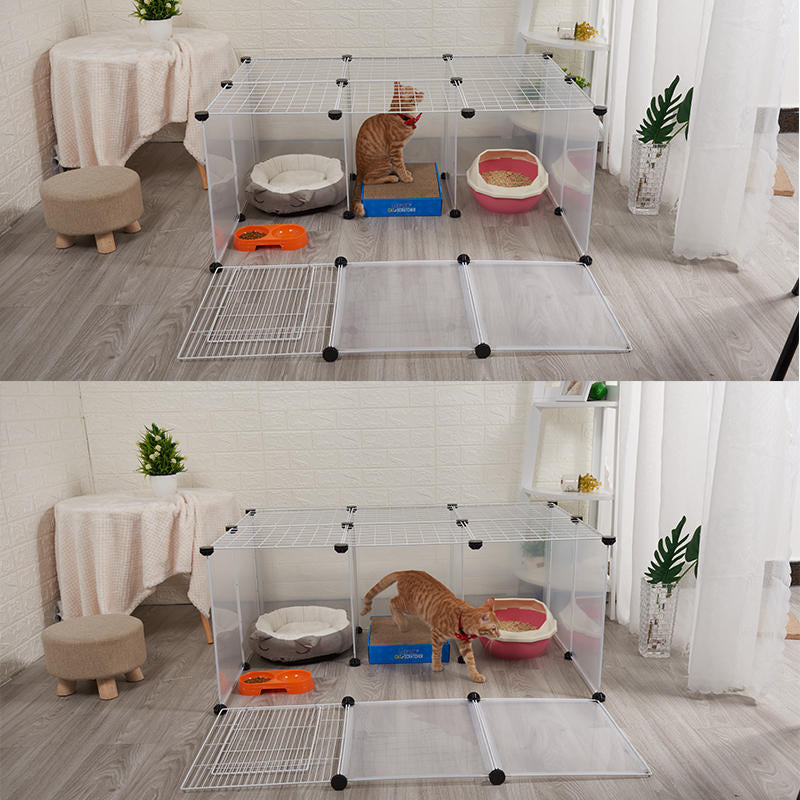 dhz grote kat villa thuis huisdier bed huisdier kooi witte draad hek hondenkennel anti-skip kat hek plastic thuis houten hammer