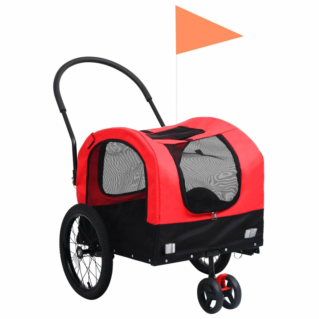 fietskar voor huisdieren 2-in-1 rollator rood en zwart