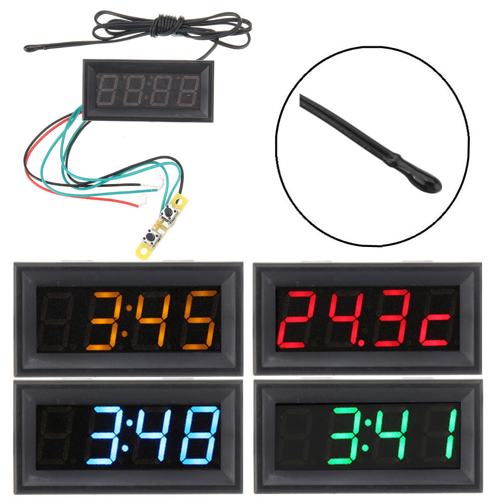 0.56 inch 200v 3-in-1 tijd + temperatuur + voltage display met ntc dc7-30v voltmeter zwart horloge klok digitale tube