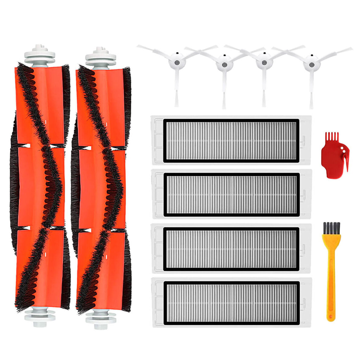 12 stuks vervangingen voor xiaomi roborock stofzuiger onderdelen accessoires hoofdborstels * 2 zijborstels * 4 hepa-filters * 4 geel reinigingsgereedschap * 1 reinigingsgereedschap * 1