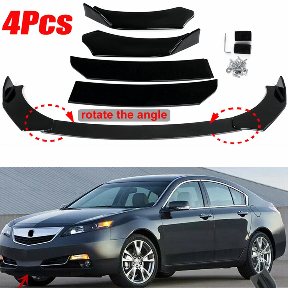 autsome 4 stuks zwart front lip chin bumper spoilers body kits voor auto universal