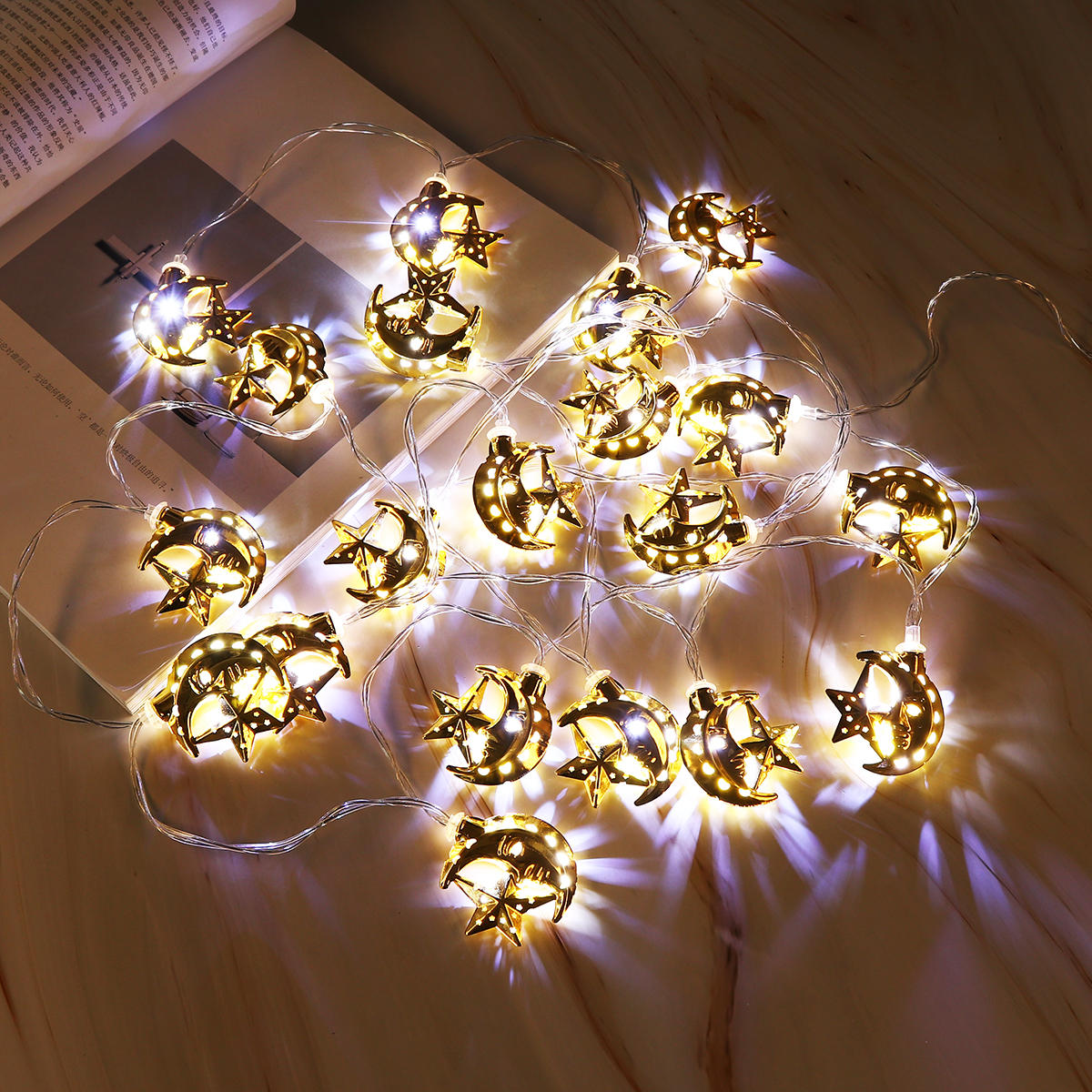 batterijvoeding 3m 20 stuks moon star ramadan led lamp string light voor islamitische kerstvakantie decor