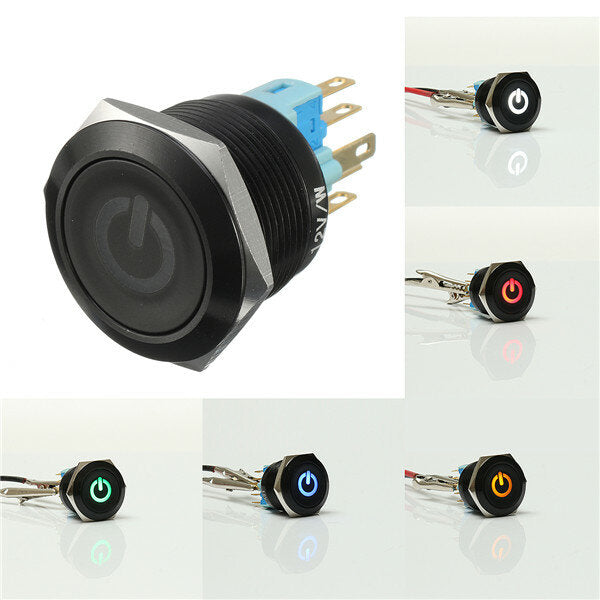 12v 6 pin 22mm led light metal drukknop momentschakelaar