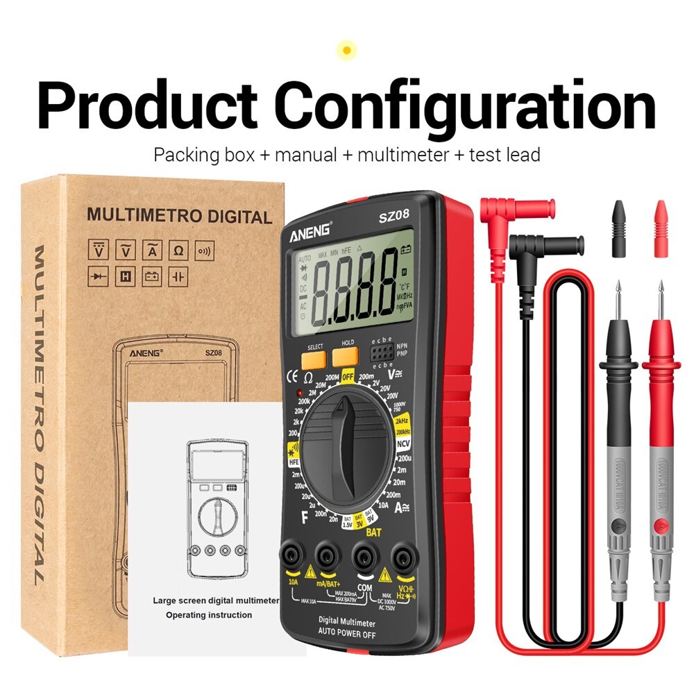 aneng sz08 ultradunne split lcd digitale multimeter tester met opbergbare test pen ac/dc 220v professionele multimetro auto voltmeter weerstand tester tool