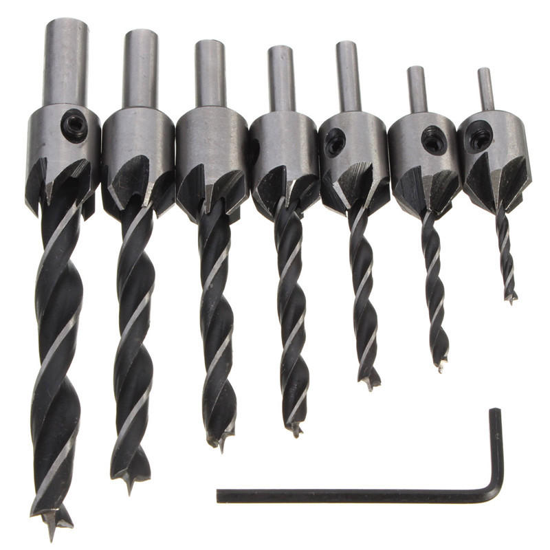 7 stuks 5 fluit verzinkboor set 3-10mm timmerwerk ruimer staal houtbewerking afschuining: