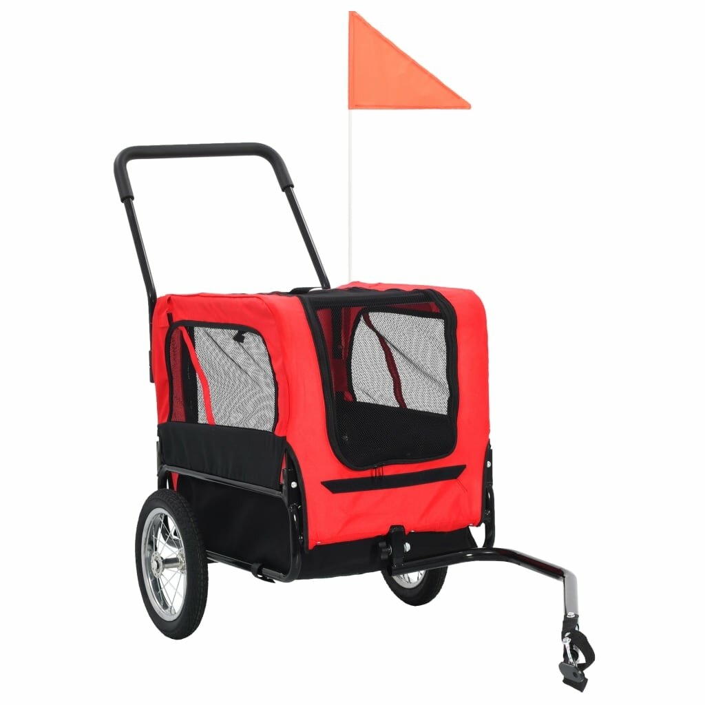 2-in-1 fietsaanhanger en joggingwagen voor huisdieren. rood en zwart