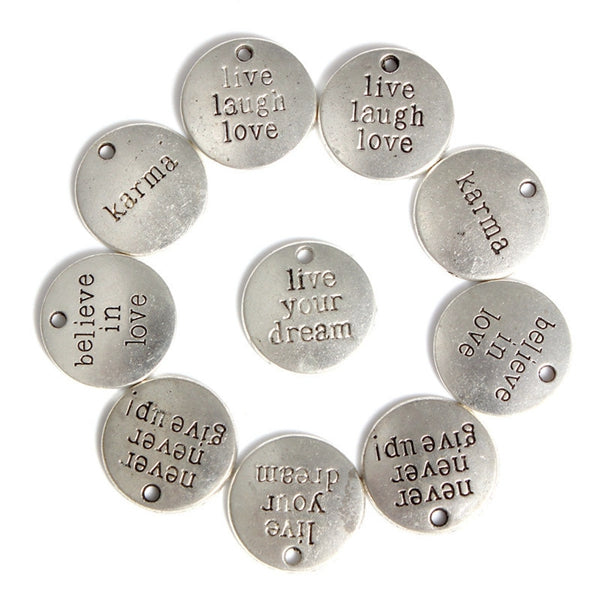 10 stks round-vorm carve woorden hangers dhz sieraden accessoires