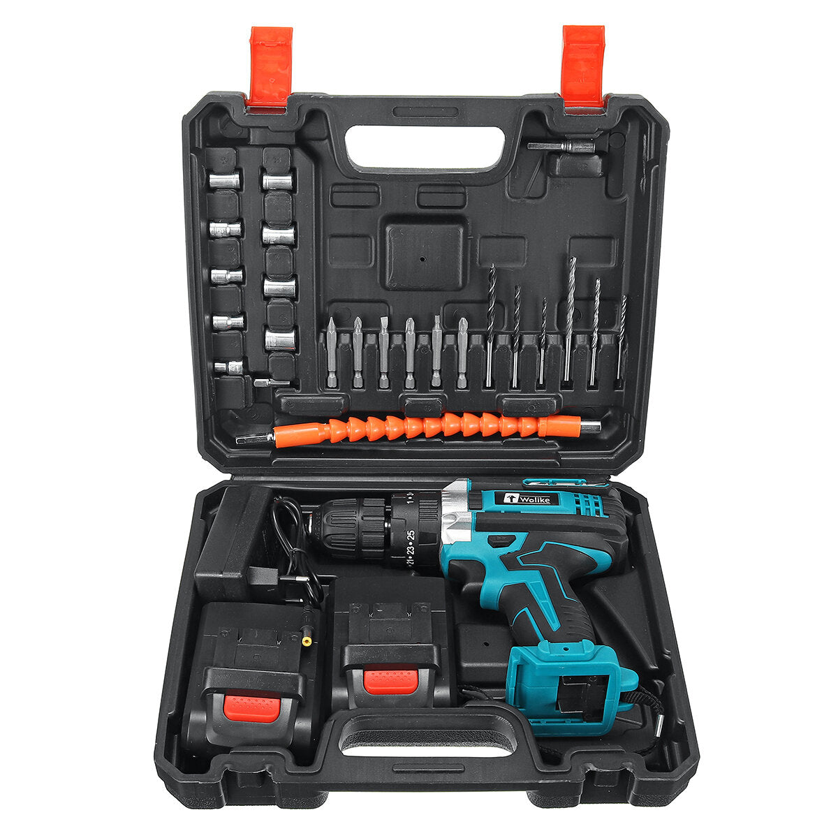 wolike 288vf 10mm elektrische boor 25 + 3 koppel aanpassing schakelaar traploze snelheid w/1 st/2 st batterij au/eu/us plug