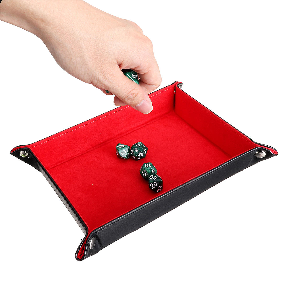 meerzijdige dobbelsteenhouder polyhedral dobbelstenen pu-leer opvouwbare rechthoekige lade voor rpg