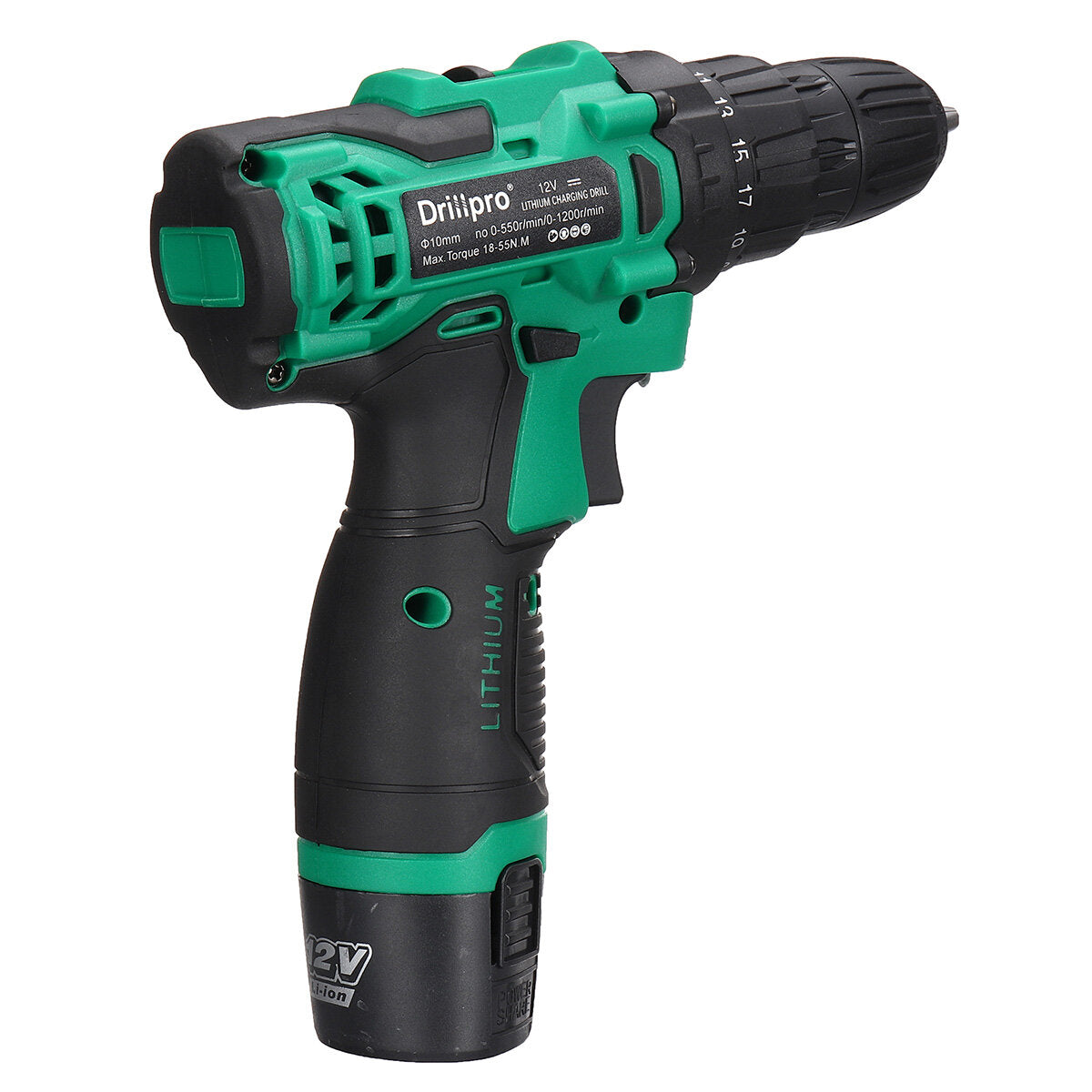 12v max 55n.m power boor draadloze elektrische boor oplaadbare driver schroevendraaier w / 1/2 stuks batterij