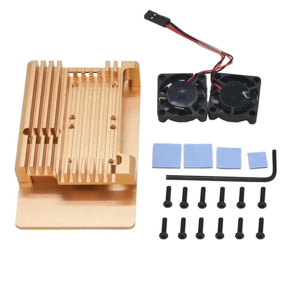 gouden behuizing van aluminiumlegering met koelventilator voor raspberry pi 3b +