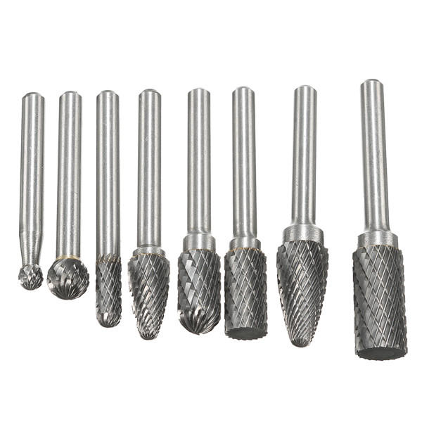 8-delige hardmetalen roterende freesset 1/4 inch schachtbestand elektrisch gereedschap