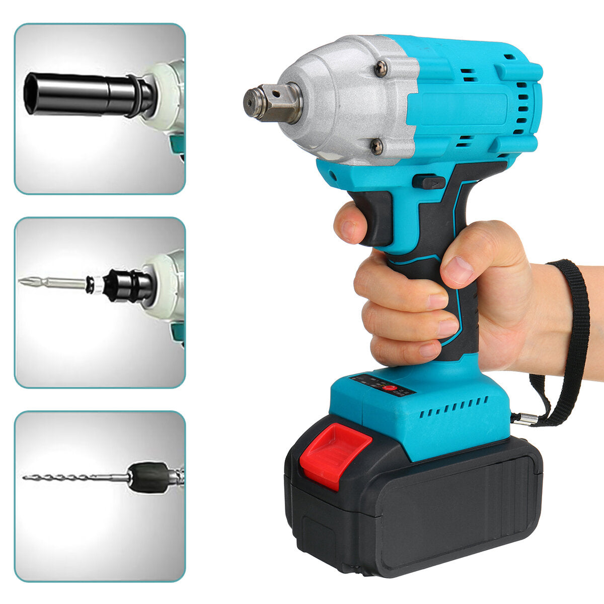 21v 520n.m elektrische snoerloze slagmoersleutel 1/2 borstelloze driver boor w / 1/2 stuks batterij & 5 stuks sockets ook aangepast aan makita batterij