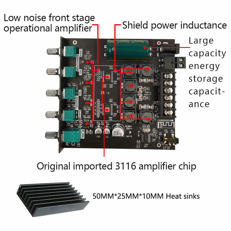 zk-tb21 tpa3116d2 bluetooth 5.0 subwoofer versterker board 50wx2 + 100w 2.1-kanaals power audio stereo bass amp