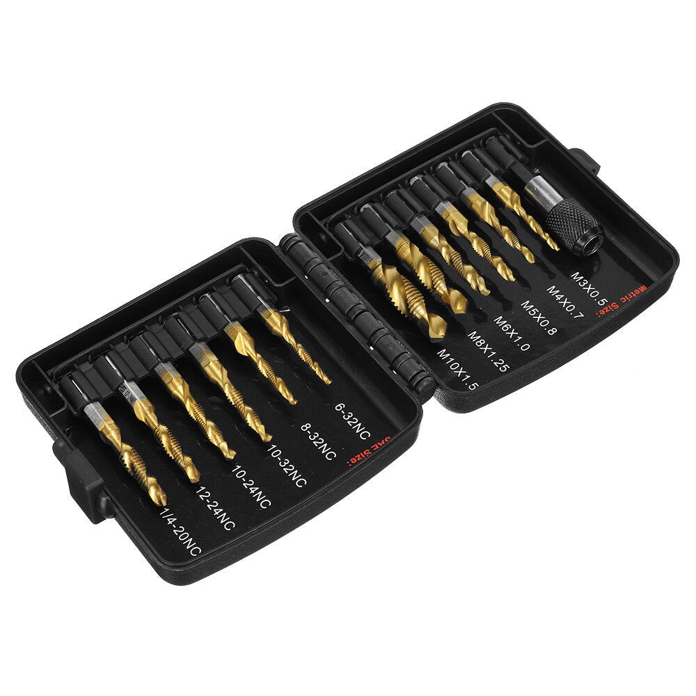 13 stuks m3-m10 metrische schroefdraad tap boren set hex shank boor schroef compound tap handgereedschap met gezamenlijke staaf