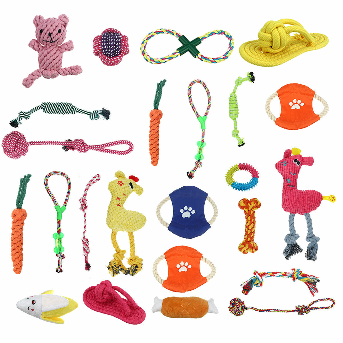 12x diverse honden puppy huisdier speelgoed touwen kauwbal knoop training speelbundel katoen