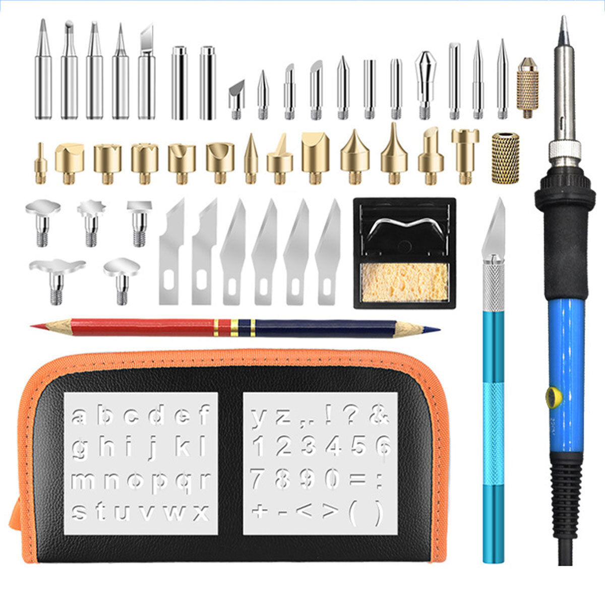 52 stuks 110 v 220 v 60 w houtgestookte pen set stencil soldeertips gereedschap pyrography kit