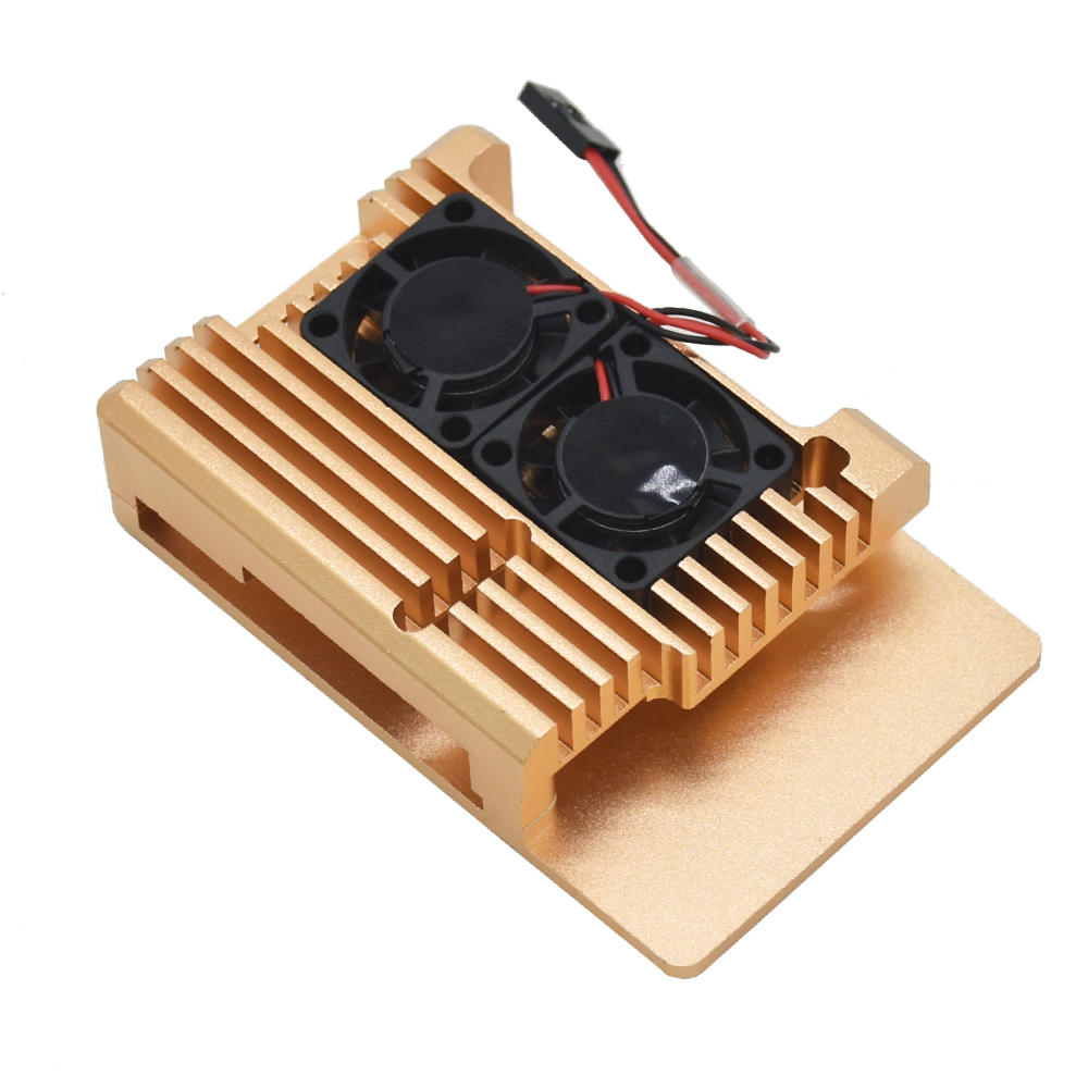 gouden behuizing van aluminiumlegering met koelventilator voor raspberry pi 3b +