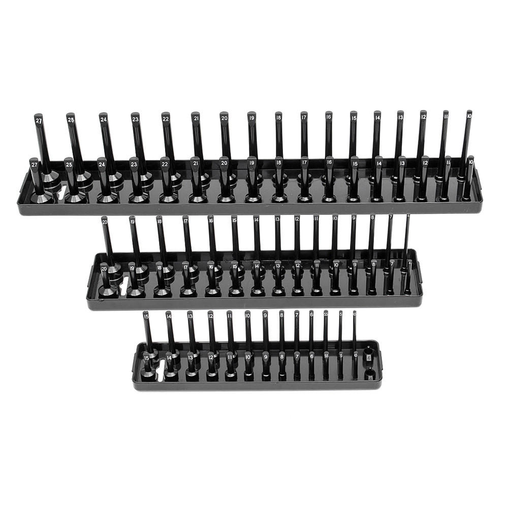 3 stuks 1/4 3/8 1/2 inch sae metrische socket houder lade socket organizer: