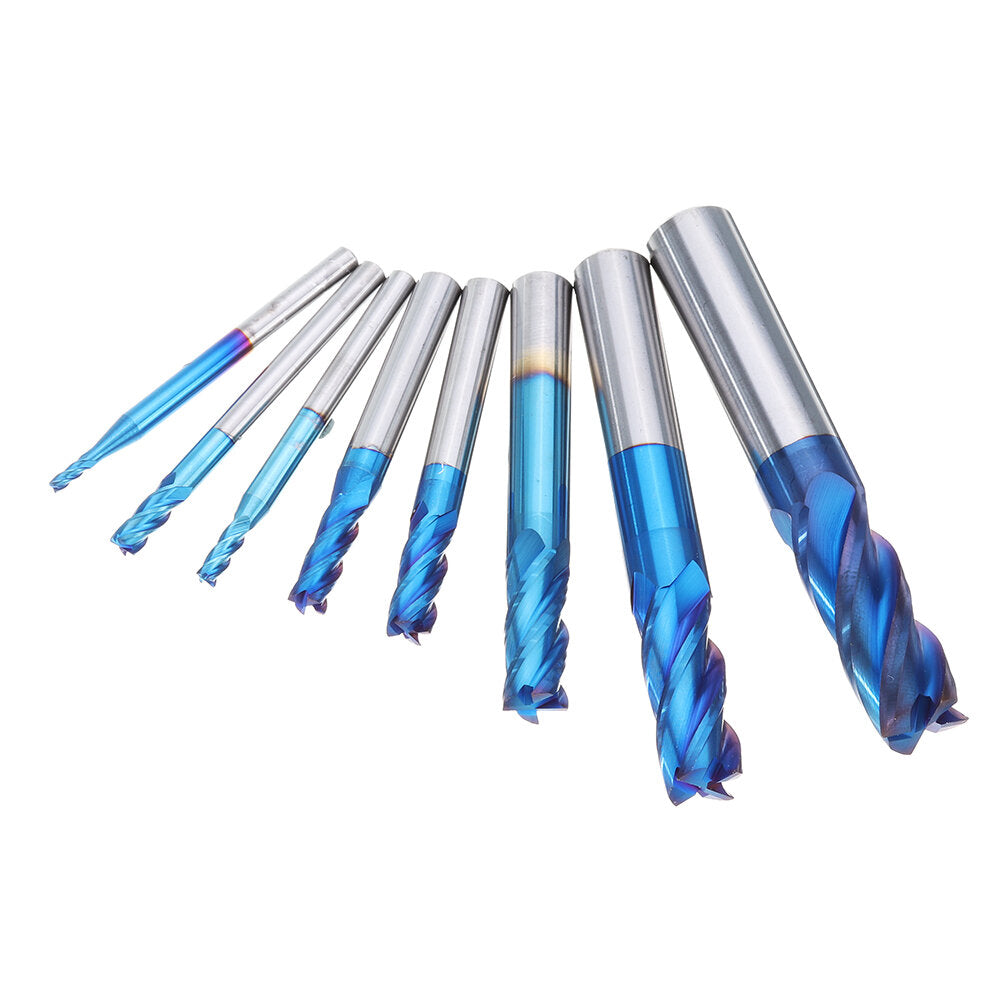 8-delige blauwe naco 2-12 mm 4-fluiten carbide-frezenset hrc50 wolfraamstaal freesgereedschap