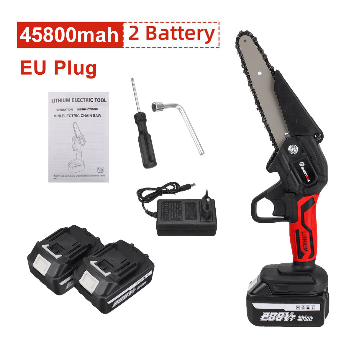 6 inch 1200 w elektrische kettingzaag snoerloze snoeien kettingzaag tuin boom logboekregistratie houtbewerking tool w / 1/2 stuks batterij