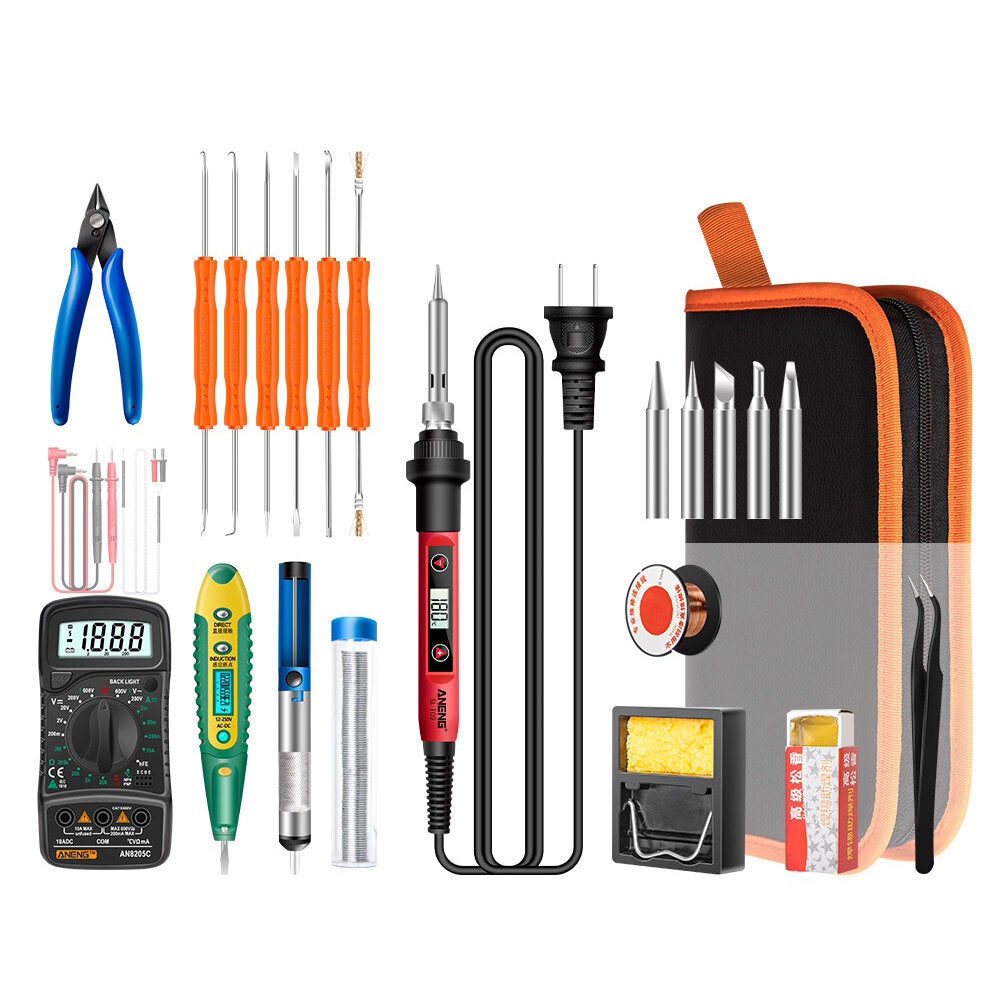 aneng sl102 110 v/220 v 24 stuks lcd digitale scherm multifunctionele elektrische soldeerbout verstelbare temperatuur soldeergereedschap kit