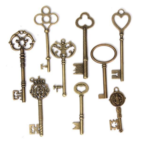 9 stuks antieke vintage skelet sleutels bronzen charm hangers voor dhz sieraden maken: