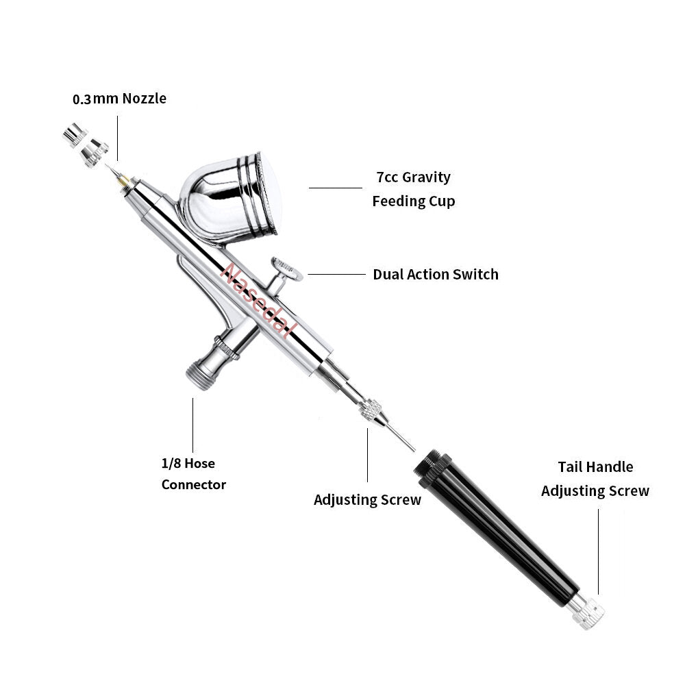 agile tc-100 mini luchtpomp airbrush set met compressor 0.3mm sproeier airbrush kit voor nagel airbrush voor model / cake / auto schilderen