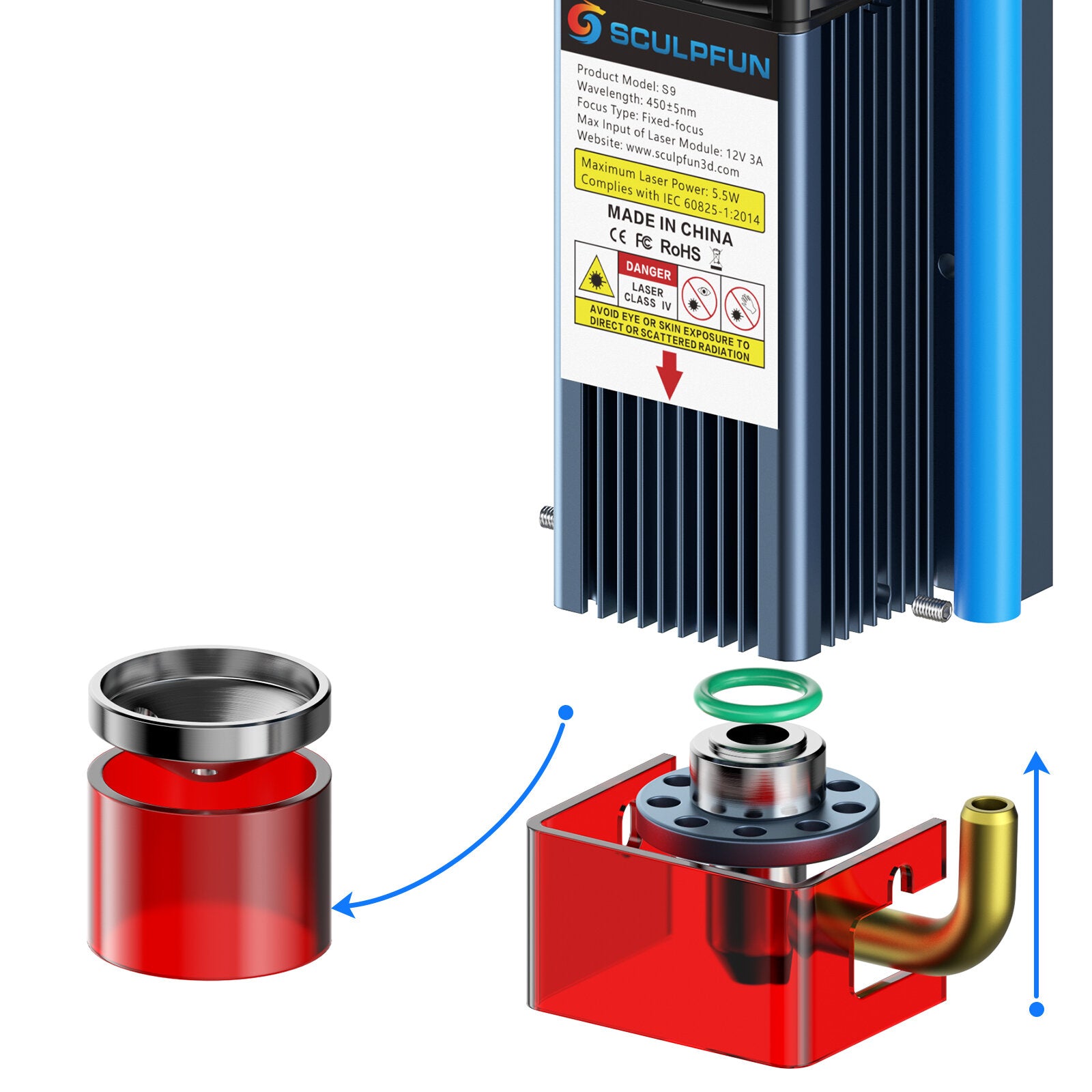 sculpfun s9 air assist-mondstukset met eu-versie 220v 30l/min luchtpomp. volledig metalen structuurmondstuk voor s9 lasers