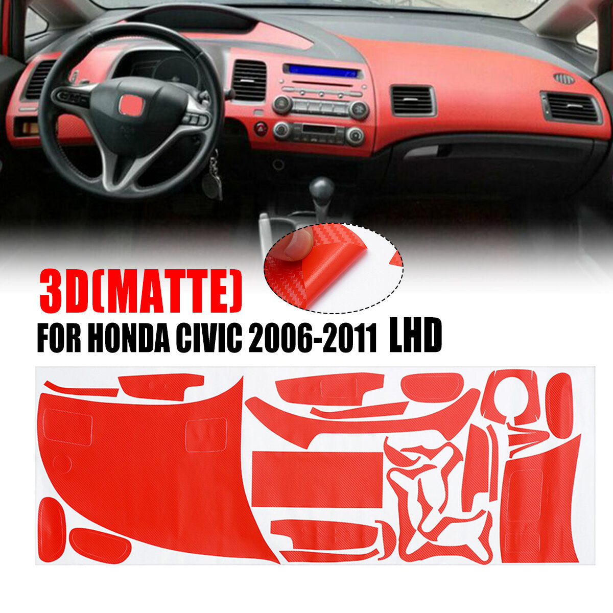 interieur koolstofvezel sticker sticker wrap trim dash kit voor honda civic 2006-2011