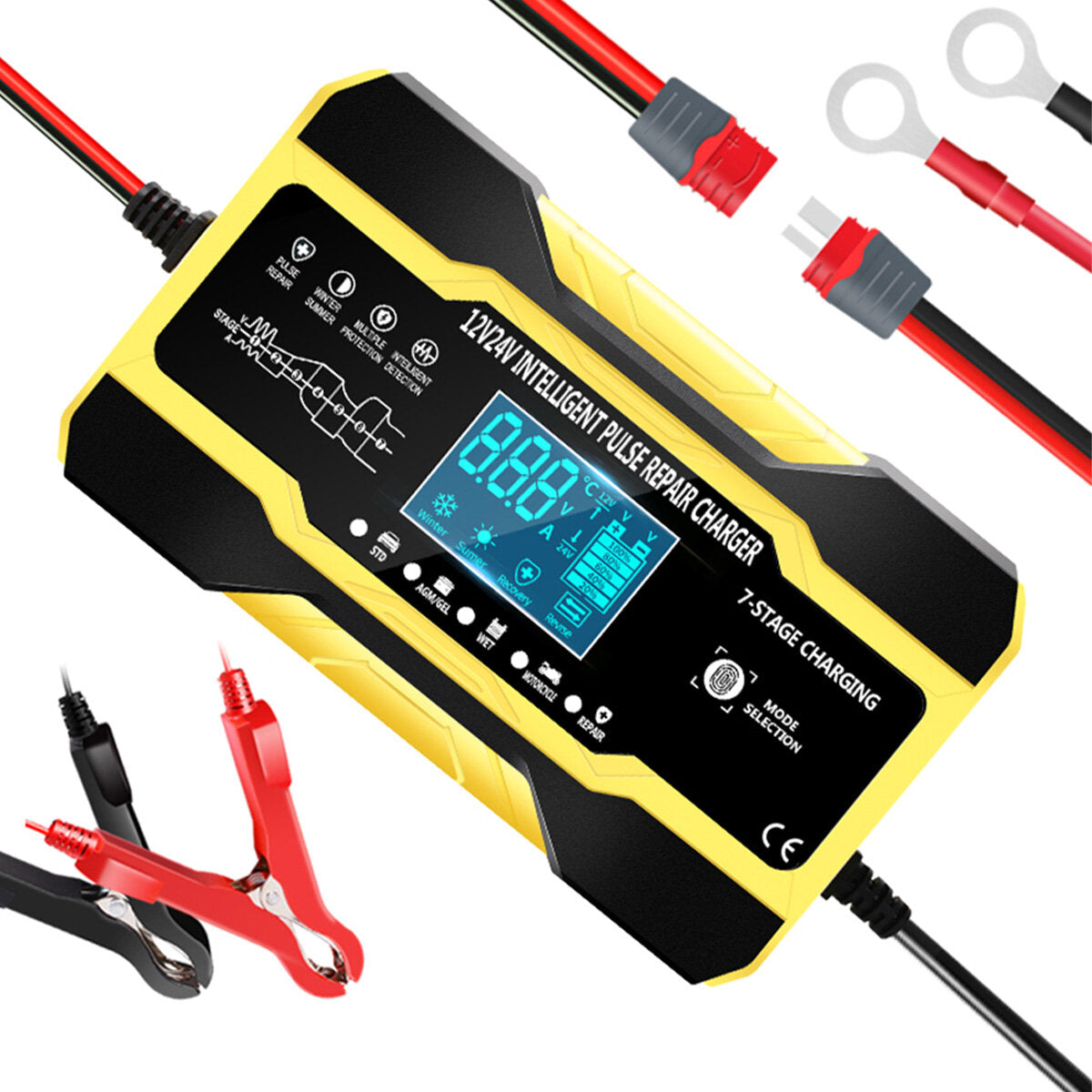12 v 24 v 10a volautomatische acculader lcd-scherm power pulse repair charge voor auto motorfiets