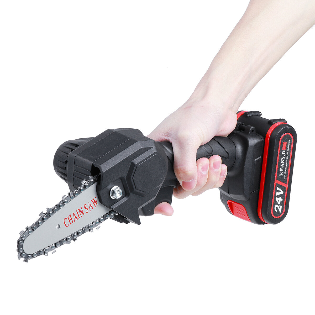 4 inch 24 v oplaadbare draadloze elektrische zaag mini handheld kettingzaag houtsnijder tool w / geen / 1pc / 2 stuks batterij