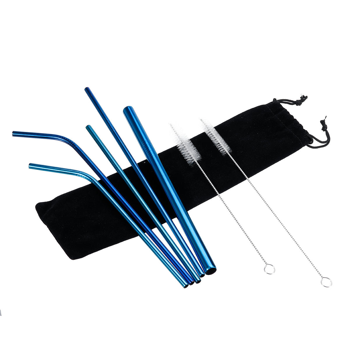draagbare metalen rietjes set 304 rvs rietjes herbruikbare metalen rietjes met borstels pounch