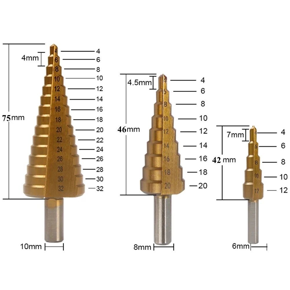 6 stuks stap boor zaag boor set titanium frees 4-12 4-20 4-32mm 3 6 8mm voor houtbewerking metalen kern gat opener