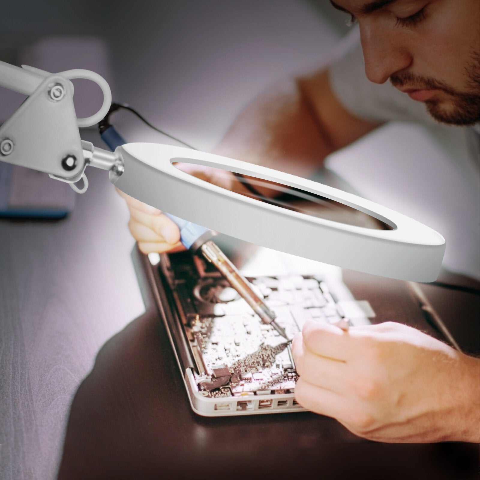 flexibel bureau grote 5x usb led vergrootglas 3 kleuren verlichte vergrootglas lamp loep lezen/rework/solderen